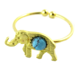 7bis [Q1470] &ndash; k&auml;sitsi valmistatud Boho kullast t&uuml;rkiissinine s&otilde;rmus (elevant) &ndash; 15x9 mm t&uuml;rkiissinine