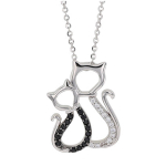 Les Tr&eacute;sors De Lily [Q9386] - K&auml;sit&ouml;&ouml;na valmistatud h&otilde;bedast kaelakee Couple Chats, must valge h&otilde;be (roodiumiga kaetud) - 20x15 mm must