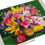 5D DIY Teemantmaali Roos T&auml;is &uuml;mmargune ruudukujuline puur Pilt kivist teemanttikandist Lillede k&auml;sit&ouml;&ouml;komplekt Kodukaunistus Full Round (20X30CM)