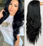 MERISIHAIR mustade pikkade laineliste juuste parukas naiste ombre s&uuml;nteetilised juuksed k&otilde;rge temperatuuriga kiud, keskmine suurus