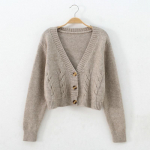 L&uuml;hikese stiiliga k&otilde;rge v&ouml;&ouml;kohaga &otilde;huke plastikust kampsun, 2021. aasta kevad, uus &uuml;herealine silmkoeline kampsun Twist v&auml;ike jope One Size khaki