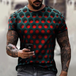 Meeste T-s&auml;rk 3D Prindiga Optical Illusion Plus Size l&uuml;hikeste varrukatega vabaaja topid Pol&uuml;estermoodsad t&auml;navar&otilde;ivad Liialdatud laheda ja &uuml;mara kaelusega 2XL punane