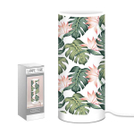 Les Tr&eacute;sors De Lily [A0541] - Lampe tube tissu 'Boho' vert (monsteras) - 33x15 cm roheline