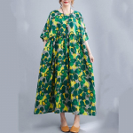 L&uuml;hikeste varrukatega pluss suuruses puuvillased vintage Naiste vabaaja vabad pikad suvekleidid roheline