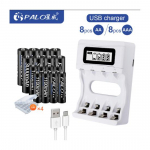 PALO LCD-ekraaniga USB-akulaadija NiCd NiMh AA AAA laetavate akude jaoks koos AA 3000mah patareidega + AAA1100mah patareidega