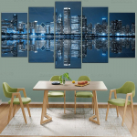 Chicago kesklinn &ouml;&ouml;sel Pilt L&otilde;uendiprint Kaasaegne linna seinakunst 5 paneeliga kunstiteos kontori elutoa seinakaunistuseks 20x35cm*2 20x45cm*2 20x55cm*1