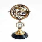 Nautical Brass Armillary Sphere World Globe analoogkellaga Rosewood Base kodukaunistusega