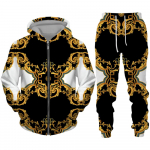 Luksuslik kuldse mustriga 3D-prindiga meeste lukuga spordidressi komplekt vabaaja kapuuts + p&uuml;ksid 2 tk Komplektid &uuml;lisuur kampsun, mood meeste riided 6XL