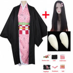 Anime Deemon Slayers Kamado Nezuko Cosplay Kimetsu no Yaiba Kost&uuml;&uuml;m Kimono Vormiriietus Rekvisiidid &Uuml;likonnad Halloweeni Koomiksi-Con Party XXS-(Suit+Wig)