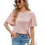 2023. aasta suvine l&uuml;hikeste varrukatega naiste pluus, mood Volditud varrukatega j&auml;&auml;siidist s&auml;rk, naiste vabaaja topid &uuml;mara kaelusega 28288 S orion i v&auml;rv