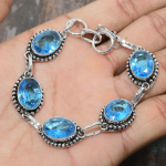 Armas &Scaron;veitsi sinisest topaasi v&auml;&auml;riskivist k&auml;sitsi valmistatud tahke 925 sterling h&otilde;bedast ehtek&auml;ev&otilde;ru 7-8 Inches sinine