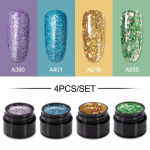 ROSALIND 4TK geel-k&uuml;&uuml;nelakkide komplekt Glitter Nail Gel Polish Soak Off UV k&uuml;&uuml;nelaki geelikomplekt