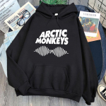 Harajuku Vintage ARCTIC MONKEYS Sound Wave tr&uuml;kitud pusad Meeste S&uuml;gispulloverid Muusika Kpop Rula kampsunid Kapuutsiga S must