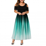 (L-6 XL) Naiste elegantne gradient pluss suuruses l&uuml;hikeste varrukatega &otilde;huke maxi pidulik &otilde;htukleit pidulik kokteilikleit XXL roheline