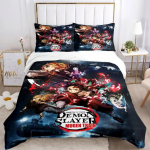 Demon Slayer Print Kolmeosaline voodipesukomplekt Moeartikkel Lastele v&otilde;i t&auml;iskasvanutele Vooditeks Tekikatted Padjap&uuml;&uuml;rid Voodipesukomplekt Kingitus EU single(135x200cm)