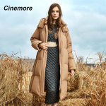Cinemore'i paks pikk naiste talvejope, kapuuts, poolitatud &auml;&auml;ris, soe biofliisparkid naiste riided mood tepitud jakk S must