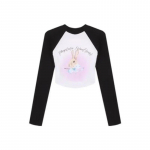 Kawaii Pink Rabbit Print Crop T-s&auml;rgid Naiste Harajuku Magusad, armsad graafilised topid T&auml;navar&otilde;ivad Vintage seksikad pikkade varrukatega s&auml;rgid S must