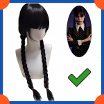 Addams Cosplay Wigs Fashion Pikk sirge parukas naistele must