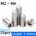25 tk kuuskant-kuuskant pesa seadistuskruvi koonuse otsaga kruvi M2 M3 M4 M5 M6 304 roostevaba teras DIN914 M6-10mm