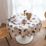 Jaapani puuvillane linane &uuml;mmargune laudlina pitsi sinise kala ja kongiga j&otilde;ulukaunistusega s&ouml;&ouml;gilaualina koduaia tee jaoks 100cm round map