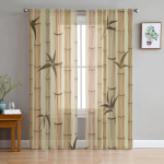 Magamistoa l&auml;bipaistvate bambusest kardinate taust Elutoa t&uuml;llkardinate k&ouml;&ouml;giakna jaoks Voile kardinad 135W x 114H(cm) beige