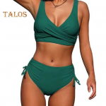 2 tk/komplekt Naiste suvine bikiinikomplekt V-kaelusega varrukateta rinnahoidja, k&otilde;rge v&ouml;&ouml;koha k&uuml;ljega n&ouml;&ouml;rid, p&uuml;ksikud, komplekt k&otilde;hukontrolliga peksu&uuml;likond ujumisriided M j&auml;rve sinine v&auml;rv