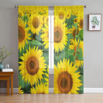 P&auml;evalillep&otilde;ld Taevas Maa Modernsed Tr&uuml;kitud T&uuml;llkardinad Magamistoa R&otilde;du Akna Dekoratsioon Loov Mood Kodu L&auml;bipaistev Kardin 135W x 114H(cm)