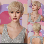 LOUIS FERRE Heledad kuldsed blondid Pixie Cut s&uuml;nteetilised parukad naistele l&uuml;hikeste sirgete kihiliste juustega parukad igap&auml;evaseks kasutamiseks