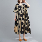 Suvine punane must suur t&auml;piline puuvillane linane suures suuruses kleidid Retro avara kaelusega triibuline maksipikk kleit naistele One Size must