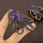 Natural Octopus Sage Amethyst Handmade Copper Wire Wrap Pendant 3.46 z5r37