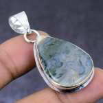 Natural Indian Moss Agate Gemstone 925 Steling Silver Pendant 1.85 i7w17