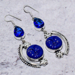 Natural Blue Face, Blue Topaz Gemstone 925 Sterling Silver Earring 2.88 q3t76