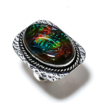Natural Dicorich Glass Gemstone 925 Sterling Silver Gift Ring Size 8.5 k6n06