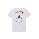 Jordan Paris Saint-Germain Logo Prindiga Spordi &Uuml;mmarguse Kaelusega L&uuml;hikeste Varrukatega T-s&auml;rk Meeste Topid Valge DB6515-100 XXXL