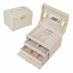 Suur ehtekarp, nahast viimistlusega hoiustamiskapp kaelakee korraldaja valge