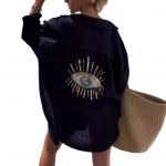 Naiste Kevadsuvi S&auml;rk Mantel Rev&auml;&auml;r, Pikad varrukad, &Uuml;herealine, kate, Litrid Silmad Kaunistus Lahti liibuv Keskmise pikkusega s&auml;rk V&auml;lisr&otilde;ivad M must