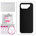 apgo kaitsev nahakleebis tagak&uuml;ljele, mis &uuml;hildub telefoniga Asus ROG Phone 7 Ultimate, &uuml;mbriskile, foolium, vin&uuml;&uuml;l &ndash; mustriga s&uuml;simusta