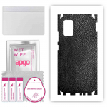 apgo Protective Skin Sticker for the back+sides compatible with Samsung Galaxy F02s, Full Wrap Film, Foil, Vinyl - Pattern Black Leather