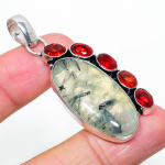 Natural Prehnite, Garnet Gemstone 925 Sterling Silver Gift Pendant 2.29 n7z81