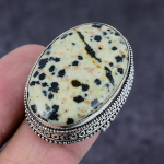 Looduslik dalmaatsia jaspis v&auml;&auml;riskivi k&auml;sitsi valmistatud 925 sterlingh&otilde;be s&otilde;rmus suurus 7 Q7m59