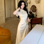 Hiina stiilis kleit, elegantne ja moekas Cheongsam naiste pikk kleit L elevandiluuvalge