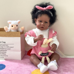 Elutruu 50cm Liam Reborn Doll Riide keha Tumemust Naha Emulatsioon Nukk K&auml;sitsi valmistatud juurtega lokkis juustega Vasts&uuml;ndinud beebidele Nukk Lapsele S&uuml;nnip&auml;eva uusaasta kingitused. cloth body