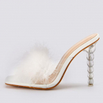 Liyke Strange Style Selged k&otilde;rged kontsad l&auml;bipaistvad sussid Mood lillad karusnahad, suvised sandaalid, Peep Toe Kingad Naiste slaidid 37 valge