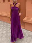 Seksikas Elegantne &Uuml;hev&auml;rviline Volditud Midi Kleit Naistele Vintage Stiilis Varrukateta Pikad Kleidid Naiste Mood Retro Y2k Seljaavausega Uued Peokleidid S lilla