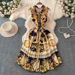 Suvebr&auml;ndi disainer Vintage Print Runway peokleit naiste varrukateta rev&auml;&auml;riga s&auml;rgi kleidid S