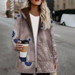 Naiste vabaaja v&auml;lir&otilde;ivad talve soojad retrotr&uuml;kiga taskud lukuga kapuutsiga paksem mantel plusssuuruses 2XL kohv