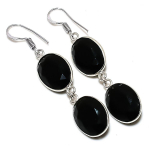 Black Spinel Gemstone Handmade 925 Sterling Silver Jewelry Earring 2.25 u9n74