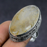 Golden Rutile Gemstone 925 Sterling Silver gift Jewelry Ring Size 7 M6C40