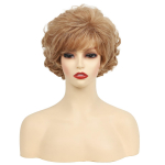 Lokkis blond pruun parukas L&uuml;hikesed kohevad s&uuml;nteetilised parukad Kuumakindel kiud naistele Igap&auml;evane Cosplay juukseparukas koos tukkidega Loomuliku v&auml;limusega kuld