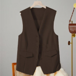 Naiste &uuml;likonnavest Elegantne naiste V-kaelusega &auml;rivest varrukateta vest kontorisse t&ouml;&ouml;le s&otilde;itmiseks, &uuml;hev&auml;rviline &uuml;herealine 3XL kohv